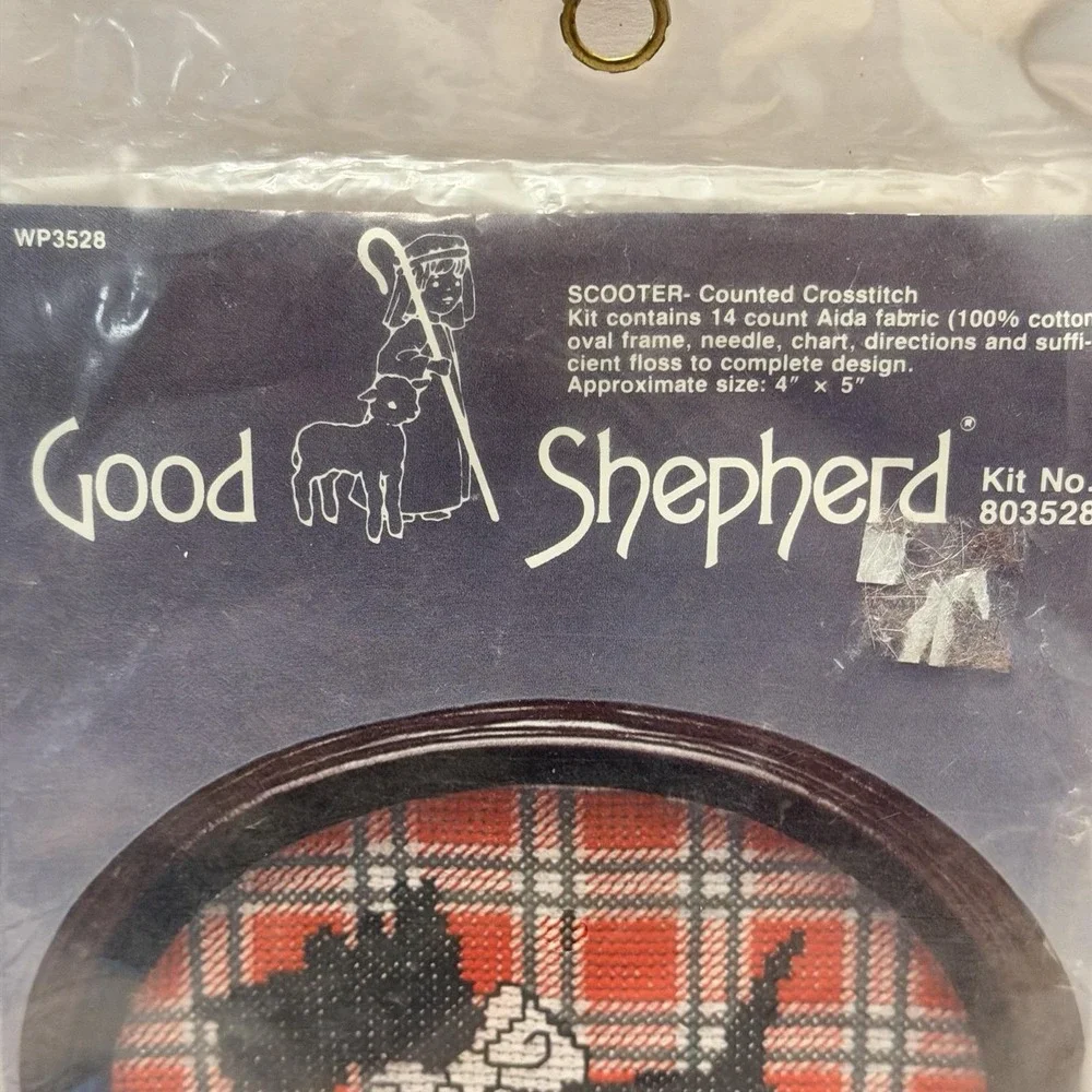 Vintage Scottie Dog Good Shepherd Cross Stitch Kit# 803528 Floss NOS Sealed Xmas